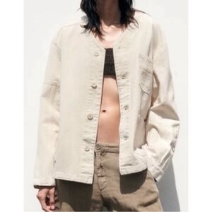 ZARA | NWT Denim Overshirt Jacket in Cream, Size Medium